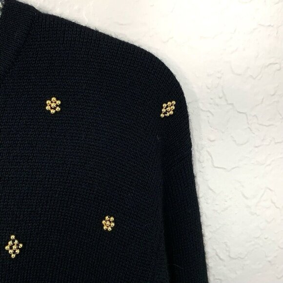 Vintage Talbots Soft Merino Wool Cardigan Black With Bead Clusters Womens Large - Picture 4 of 9
